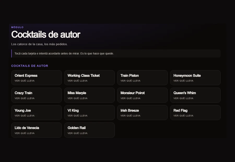 El material de estudio: cada producto en una tarjeta que se toca para ver qué lleva