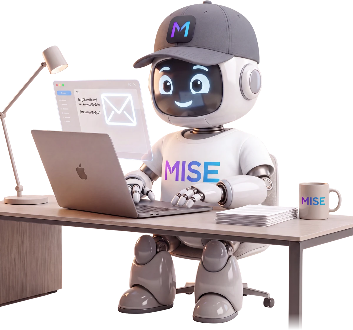 MISE, la mascota, trabajando